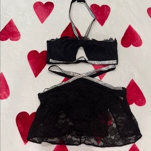 Victoria's Secret Black and Silver Bandeau Intimates Two Piece Set
